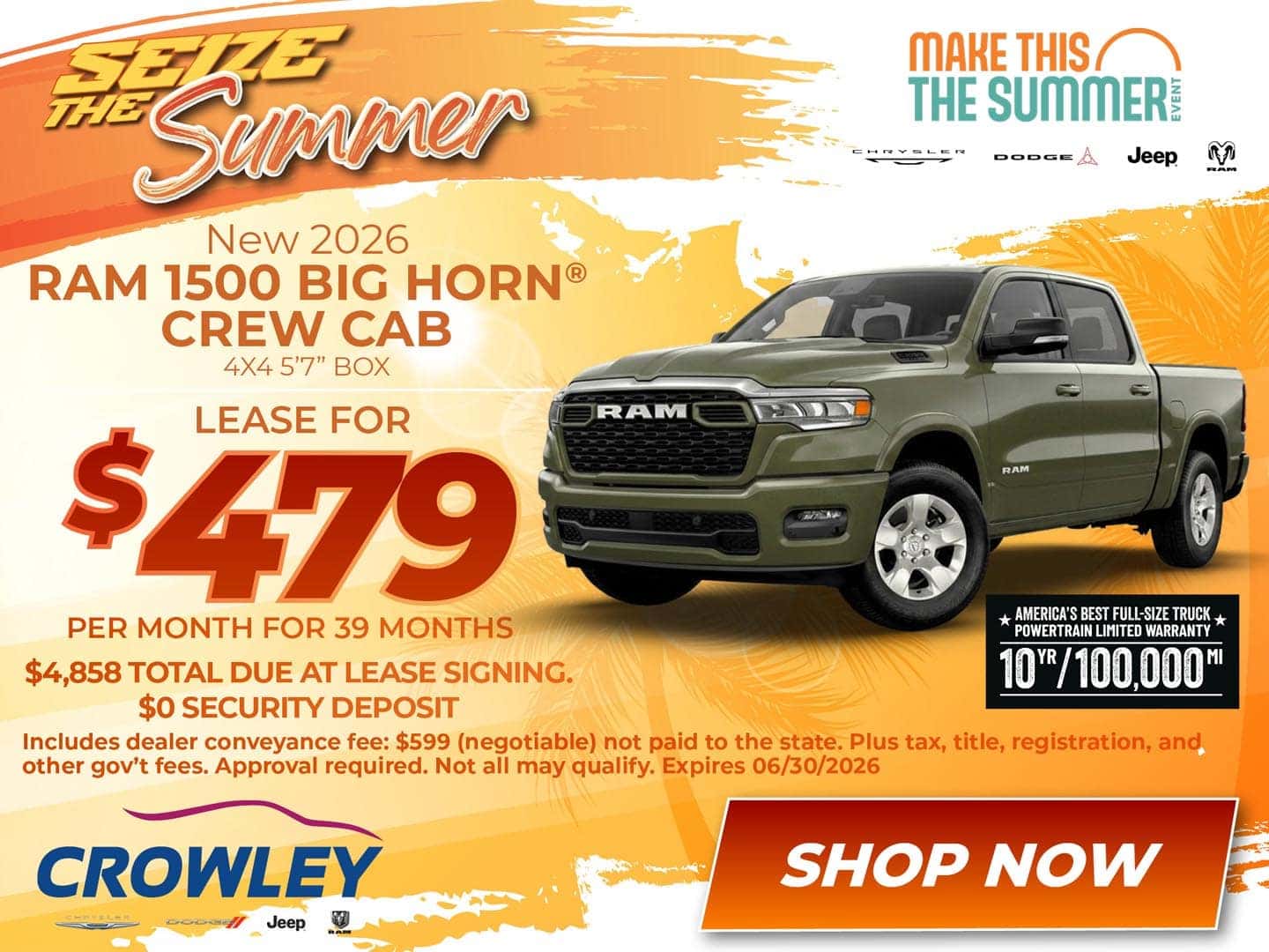 2026 RAM 1500 BIG HORN® CREW CAB 4X4 - Lease for $479/month