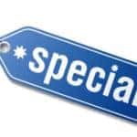 blue tag with the word special on it