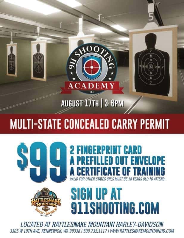 Earn your mult-state concealed carry permit at Rattlesnake Mountain Harley-Davidson on August 17, 2019.