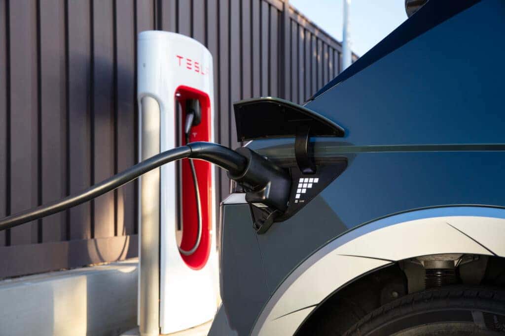The Hyundai NACS adapter plugged into a 2024 Hyundai IONIQ 5