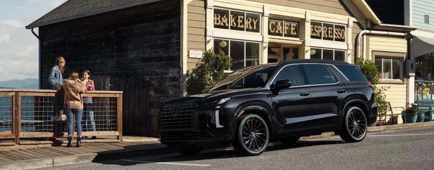 A black 2025 Hyundai Palisade from the side.