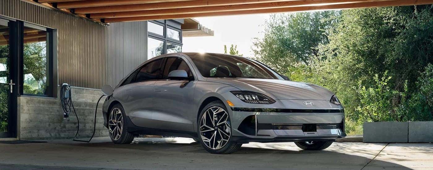 A grey 2023 Hyundai IONIQ 6 from the front.