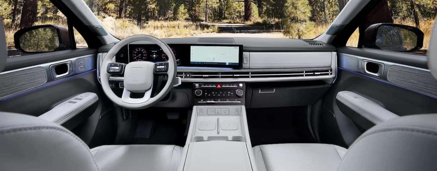The white interior and dash in a 2026 Hyundai Santa Fe.
