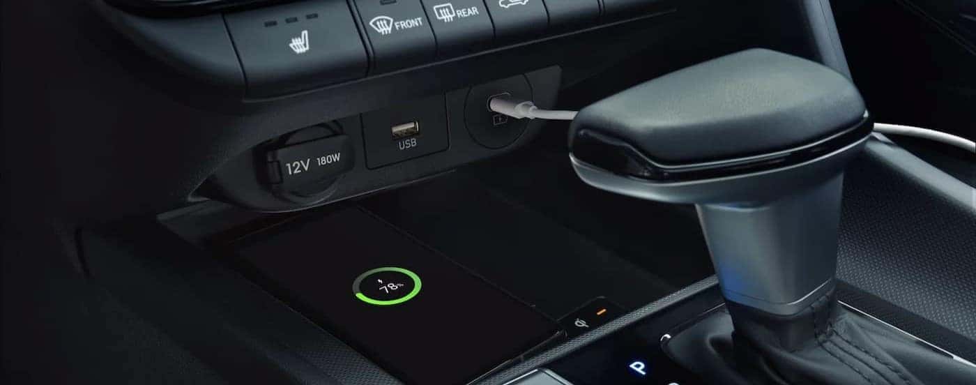 Close-up of the shifter in a 2025 Hyundai Elantra for sale near Enterprise.