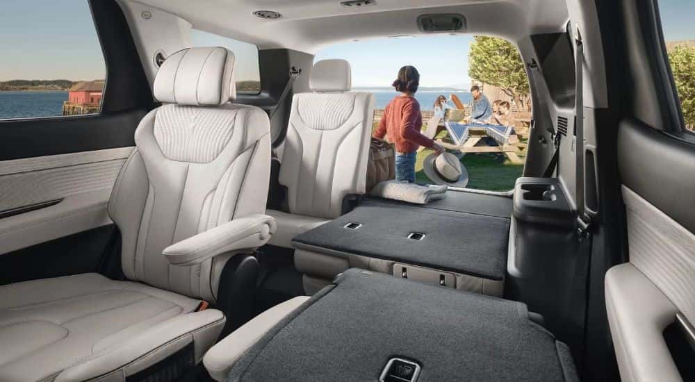 White three-row interior of a 2023 Hyundai Palisade