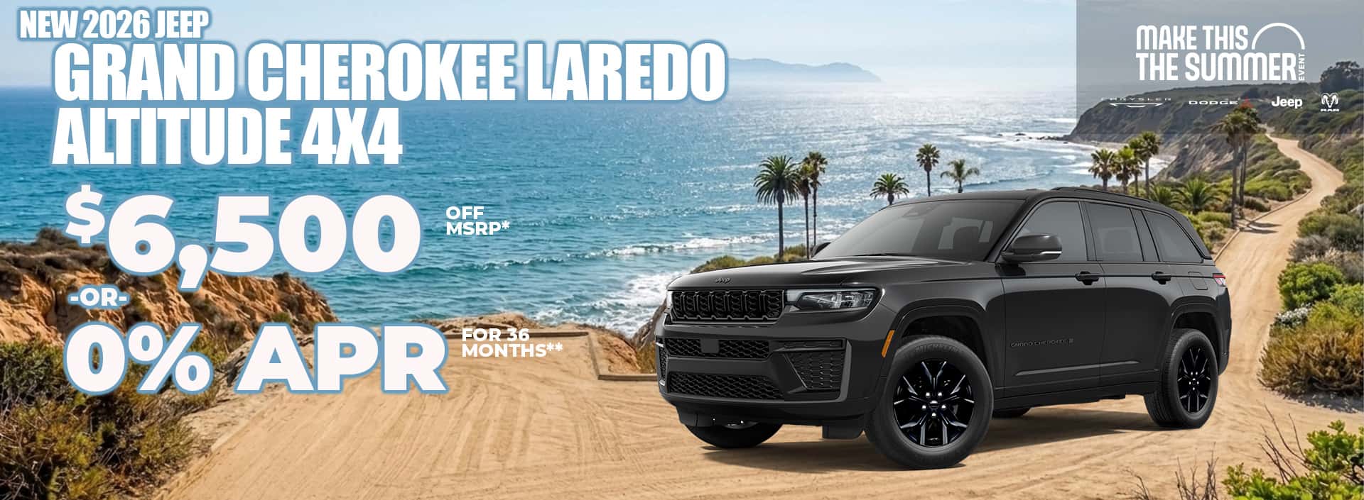 New 2026 Jeep GRAND CHEROKEE LAREDO ALTITUDE 4X4 $6,500 OFF MSRP* -or- 0% APR FOR 36 MONTHS**