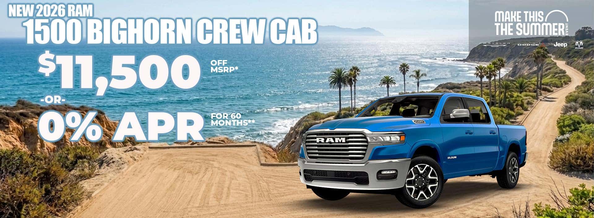New 2026 RAM 1500 Big Horn Crew Cab 4X4 $11,500 OFF MSRP* OR 0% APR FOR 60 MONTHS**