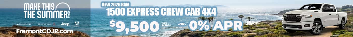 New 2026 RAM 1500 EXPRESS CREW CAB 4X4 $9,500 OFF MSRP* OR 0% APR FOR 36 MONTHS**