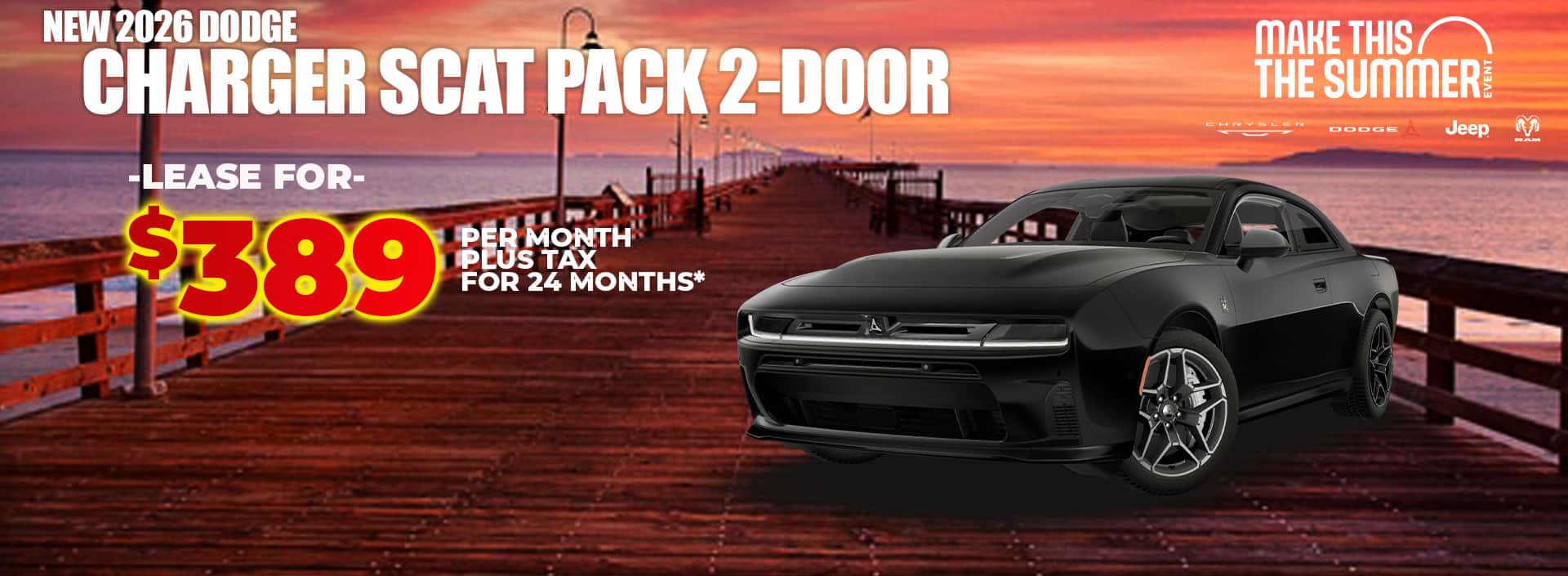 New 2026 Dodge CHARGER SCAT PACK 2-DOOR LEASE FOR $389 plus tax for 24 MONTHS*