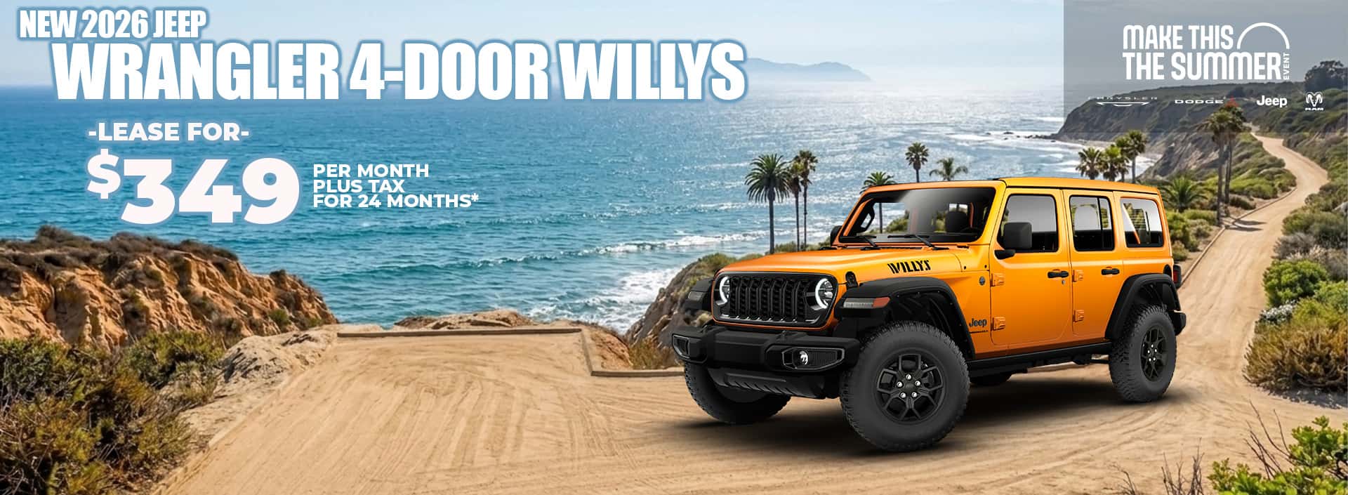 New 2026 Jeep WRANGLER 4-DOOR WILLYS LEASE $349 plus tax FOR 24 MONTHS**