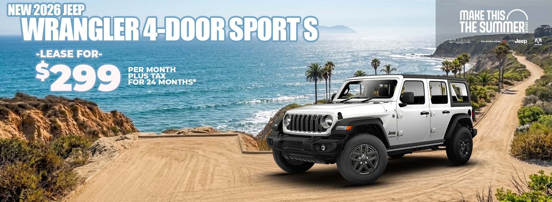 New 2026 Jeep WRANGLER 4-DOOR SPORT S LEASE $299 plus tax FOR 24 MONTHS*
