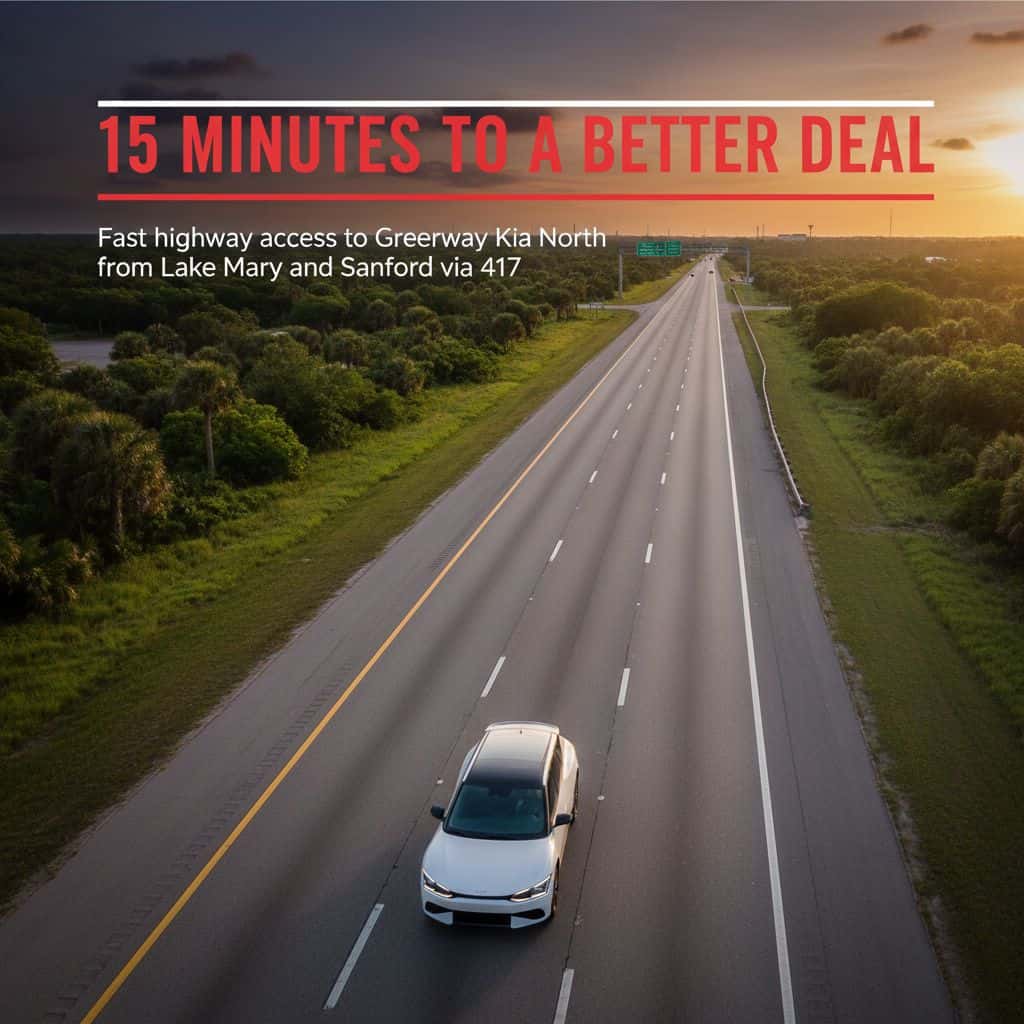 Fast highway access to Greenway Kia North from Lake Mary and Sanford via 417.