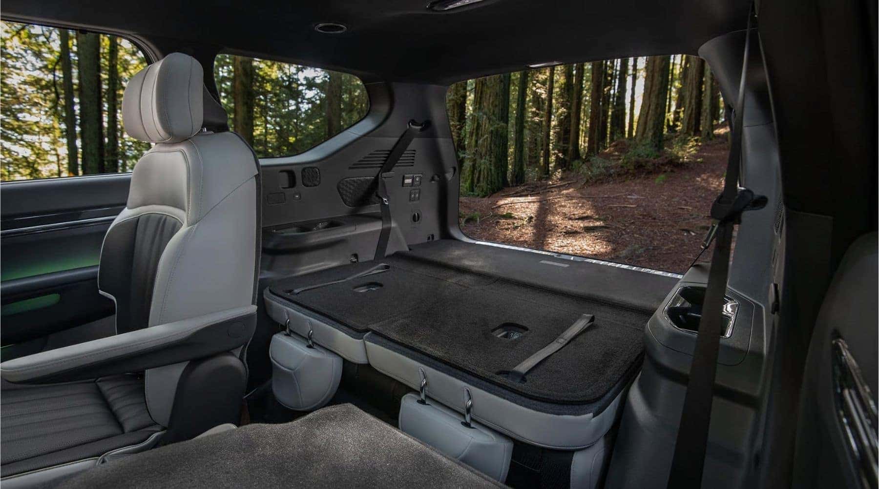 Interior view of the 2026 Kia EV9 with rear seats folded flat