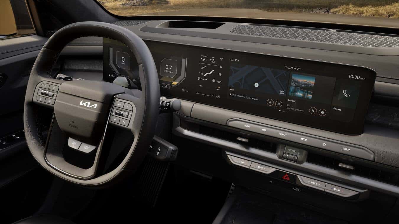 Premium luxury interior of the 2027 Kia Telluride with panoramic screens