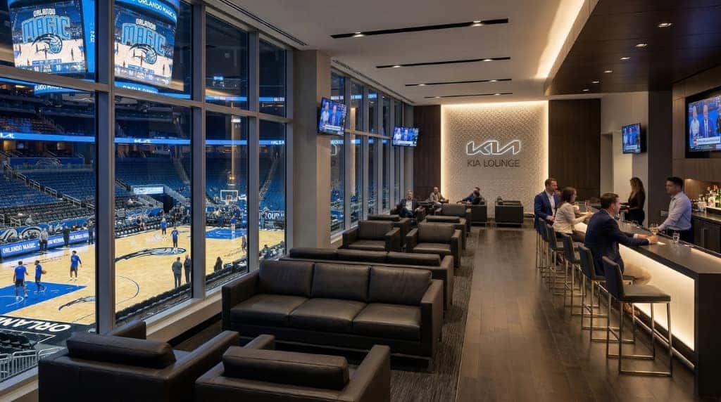 Interior view of the luxury Kia Club Lounge at the Kia Center