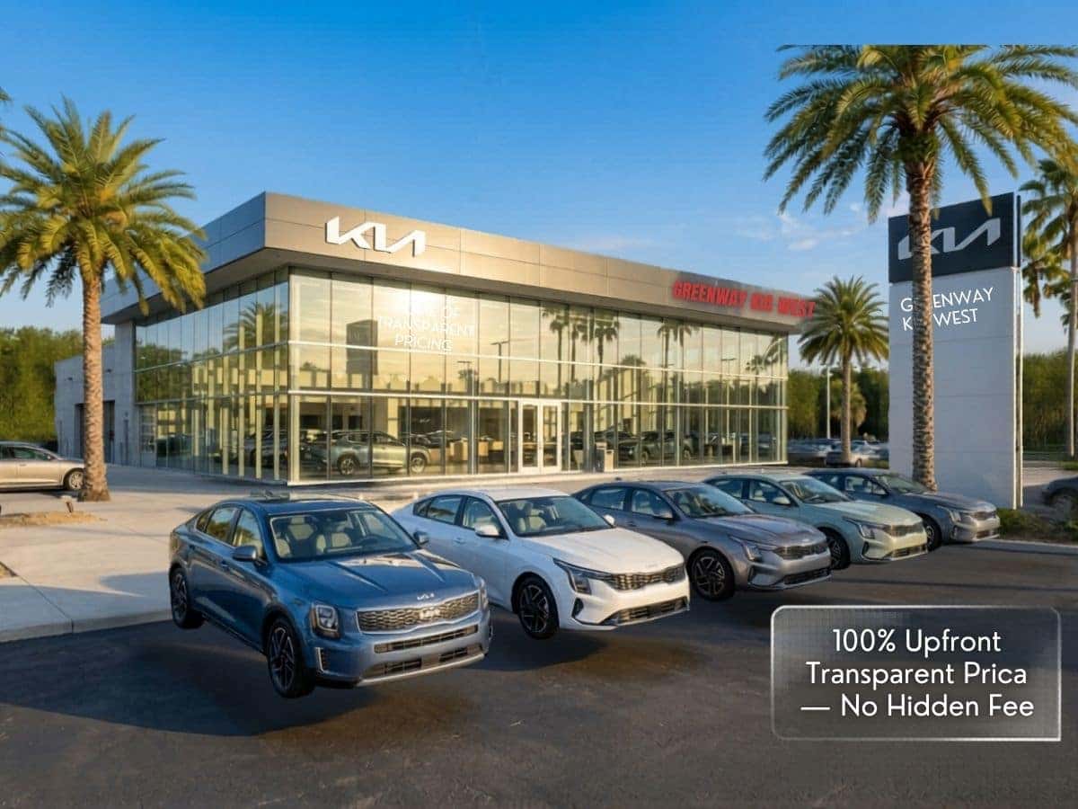 New 2026 Kia K4 models for sale on the lot at Greenway Kia West on West Colonial Drive in Orlando