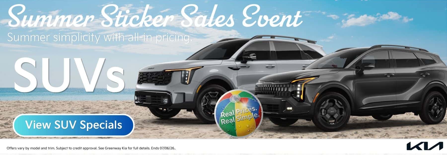 June New Kia SUVs Special Offers during the Summer Sticker Sales Event at Greenway Kia.