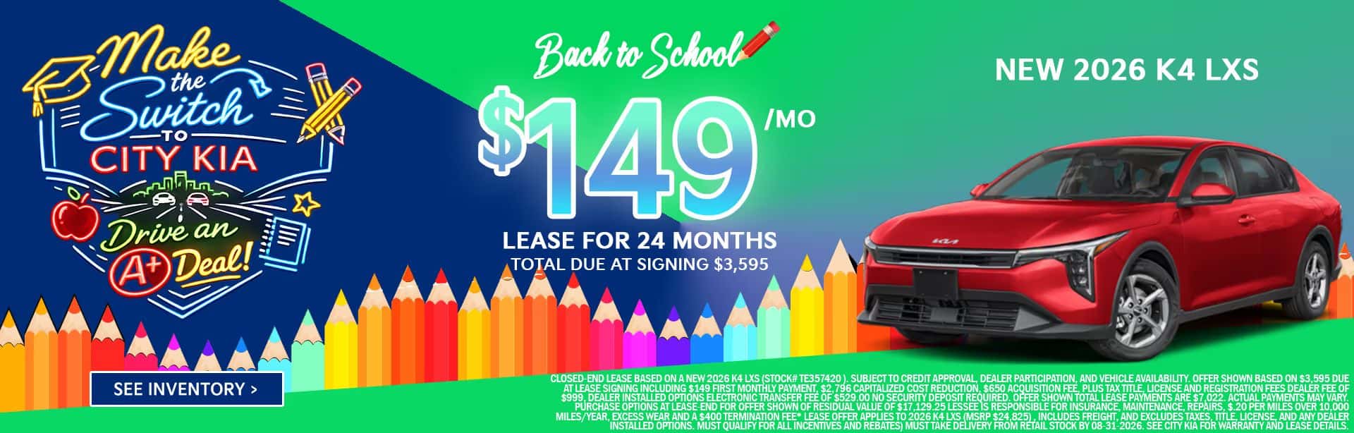 City Kia 2026 Kia K4 Lease Offer Banner
