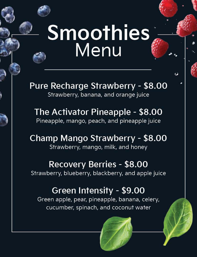Smoothies Menu