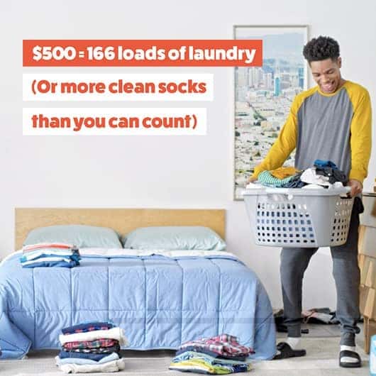 college student doing laundry