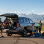 Family loading up a Tahoe with outdoor equipme