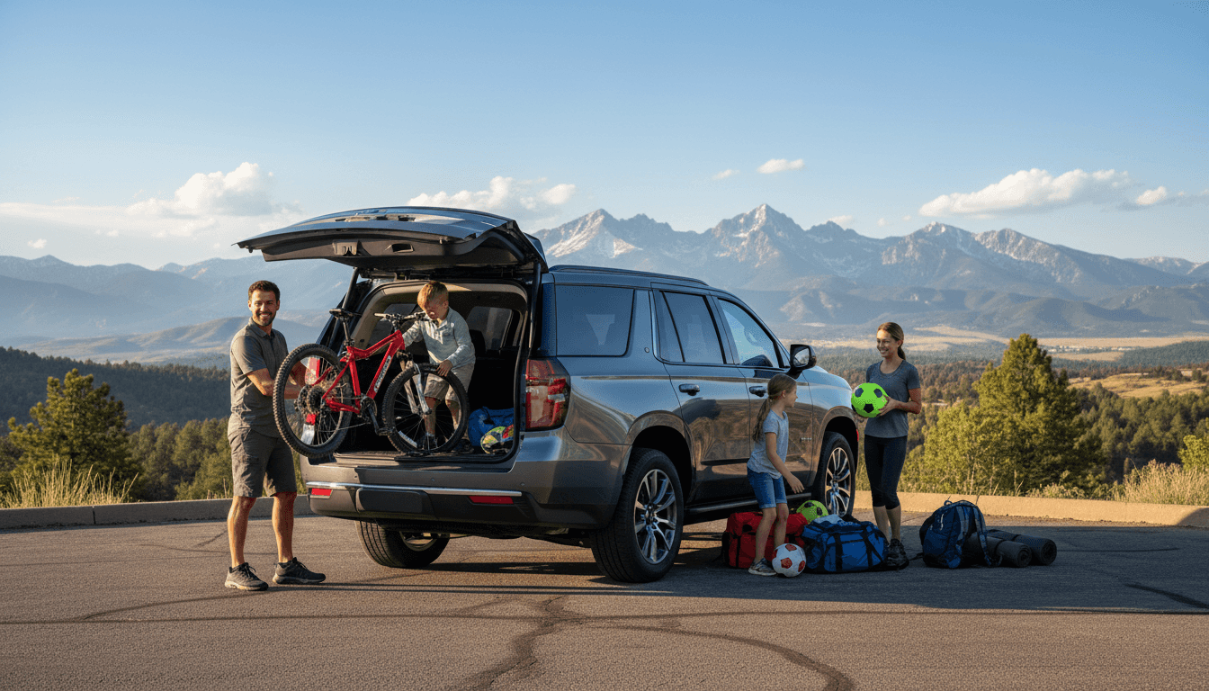 Family loading up a Tahoe with outdoor equipme