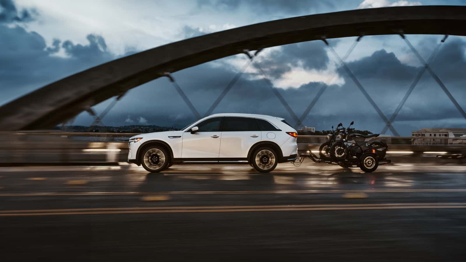 2025 Mazda cx-90 PHEV pulling a motorcycle