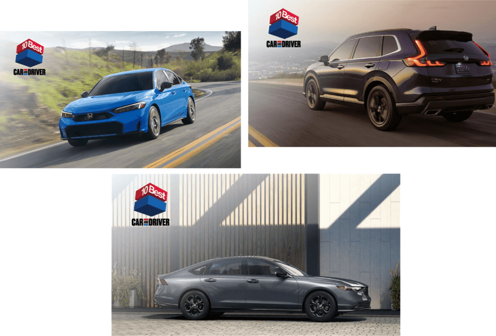 Car and Driver 10Best Awards | 2025 Honda Civic, 2025 Honda Accord, 2025 Honda CR-V