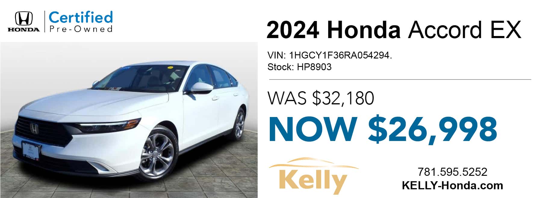 Certified Pre-Owned 2024 Honda Accord EX Was $32,180 Now $26,998