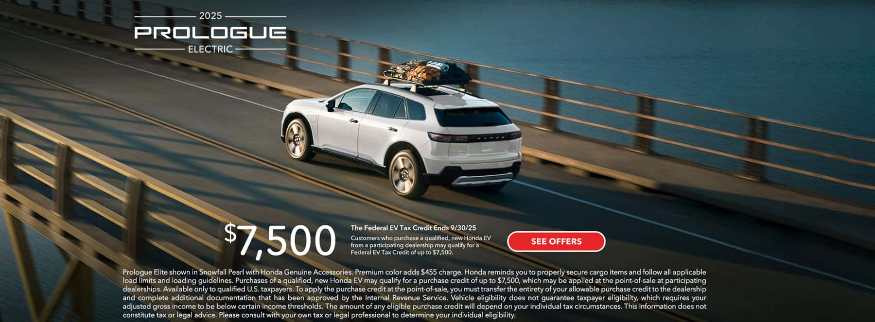 2025 Honda Prologue on bridge with rebate listed below