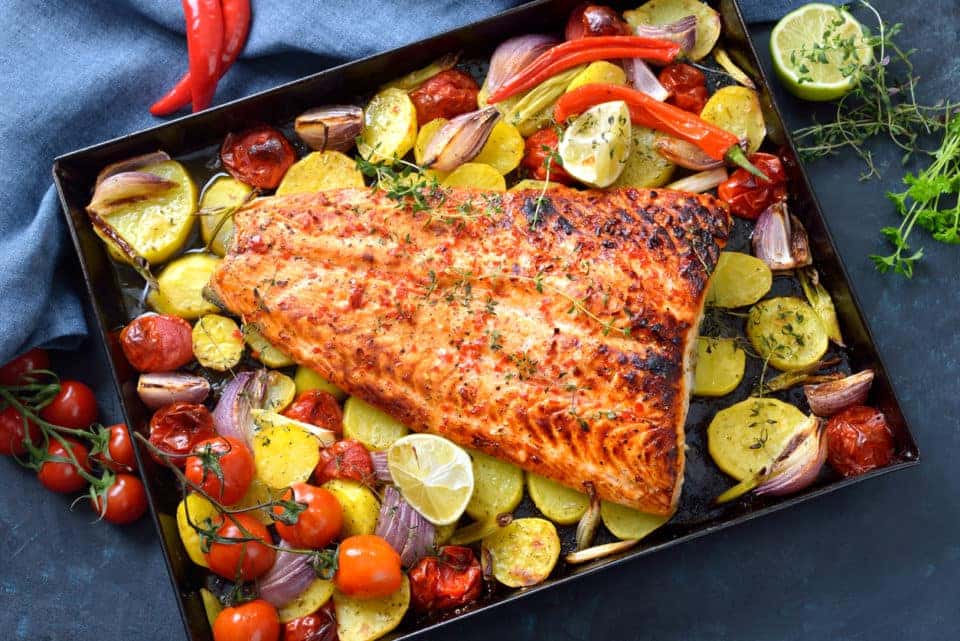 Salmon and vegetable sheet pan dinner