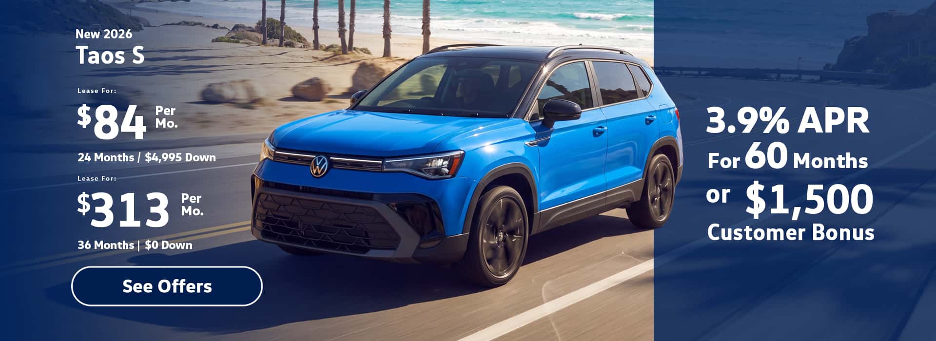 New VW Taos S lease special