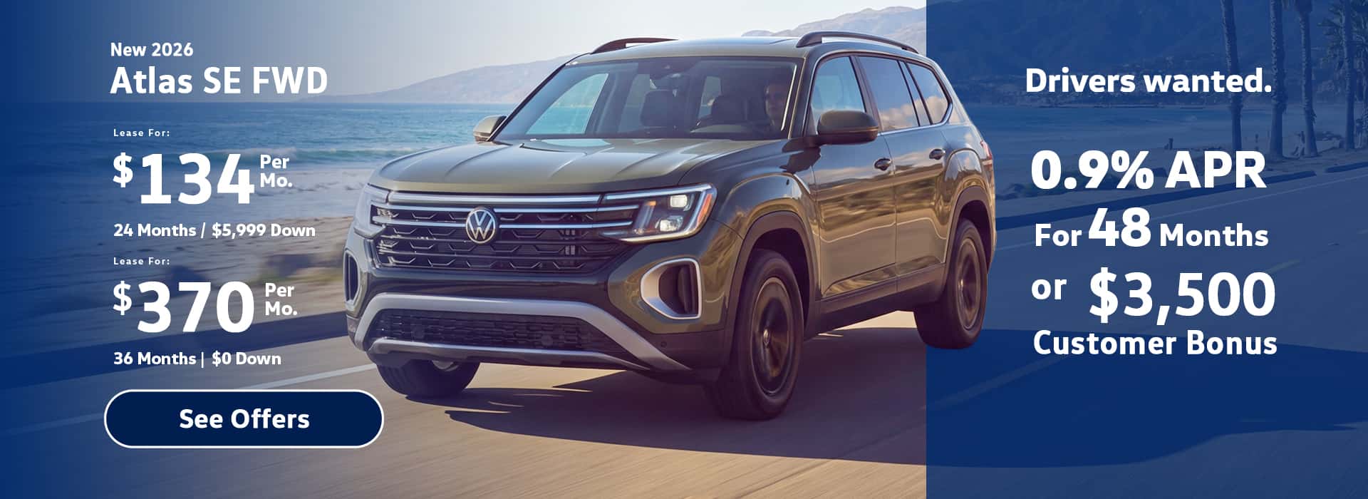 New VW Atlas SE Lease Special