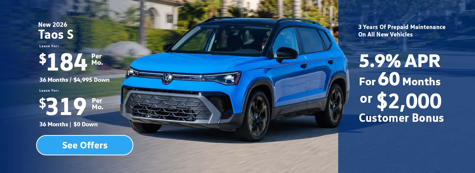 New VW Taos S lease special