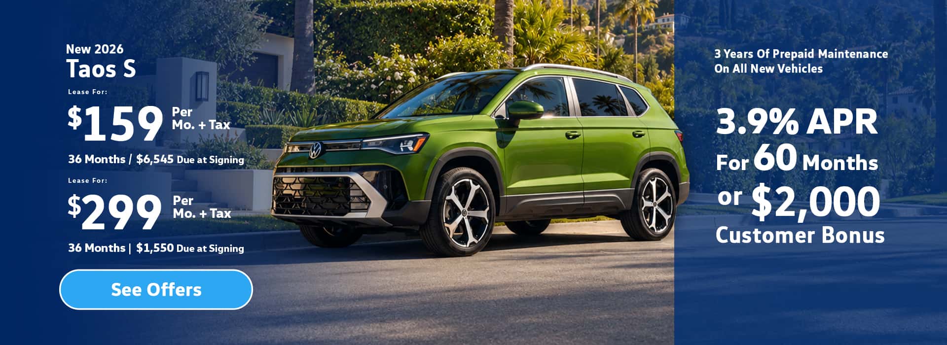 New VW Taos S Lease Special