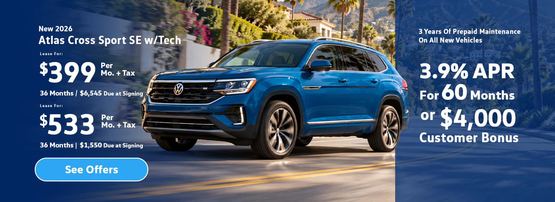 New VW Atlas Cross Sport SE lease special