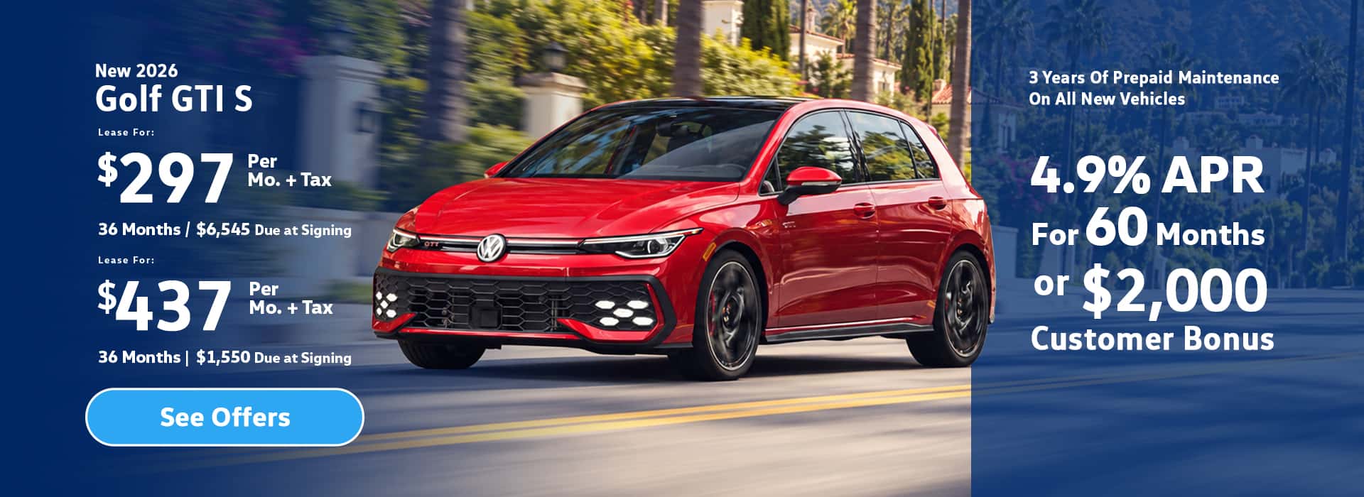 New VW GTI S Lease Special