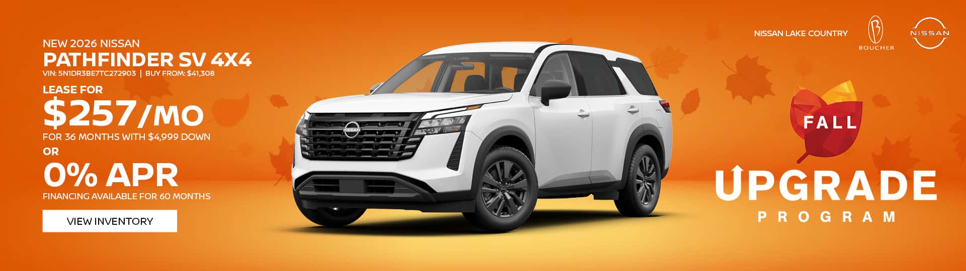 Oct 26 - Lease a new 2026 Nissan Pathfinder for $257/mo or get 0% APR financing for 60 mo