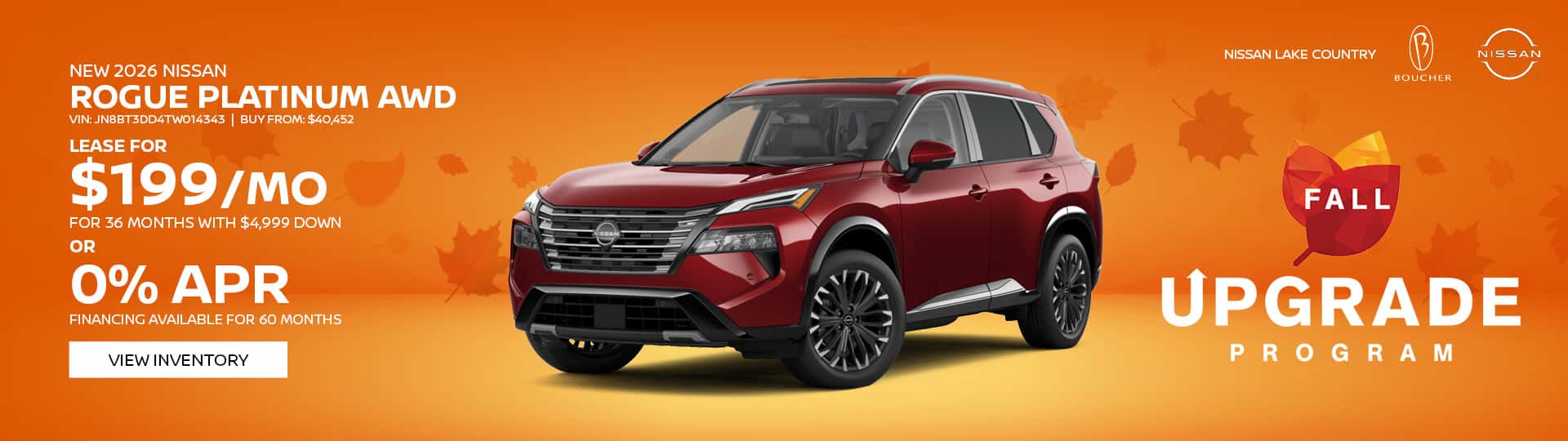 Oct 26 - Lease a new 2026 Nissan Rogue for $199/mo or get 0% APR financing for 60 mo