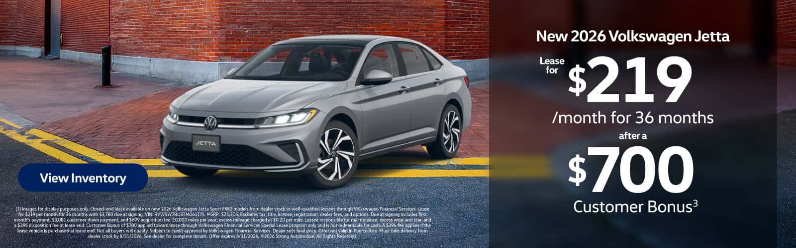 NEW 2026 VOLKSWAGEN JETTA "LEASE FOR $219/MO FOR 36 MONTHS AFTER A $700 Customer Bonus (3) "