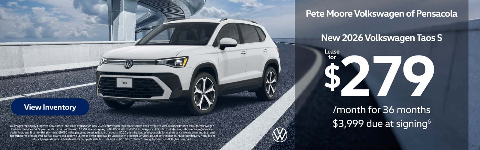 NEW 2026 VOLKSWAGEN TAOS S "LEASE FOR $279/MO FOR 36 MONTHS $3,999 DUE AT SIGNING (6) "