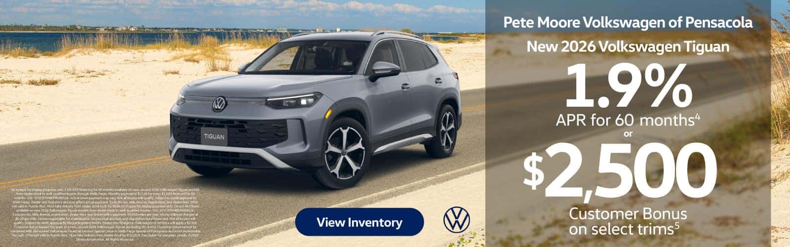 NEW 2026 VOLKSWAGEN TIGUAN "1.9% APR FOR 60 MONTHS (4) OR $2,500 Customer Bonus on select trims (5) "