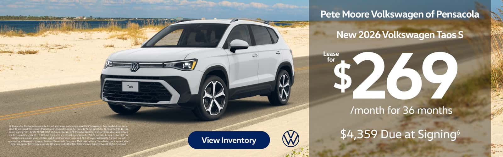 NEW 2026 VOLKSWAGEN TAOS S "LEASE FOR $269/MO FOR 36 MONTHS $4,359 DUE AT SIGNING (6) "