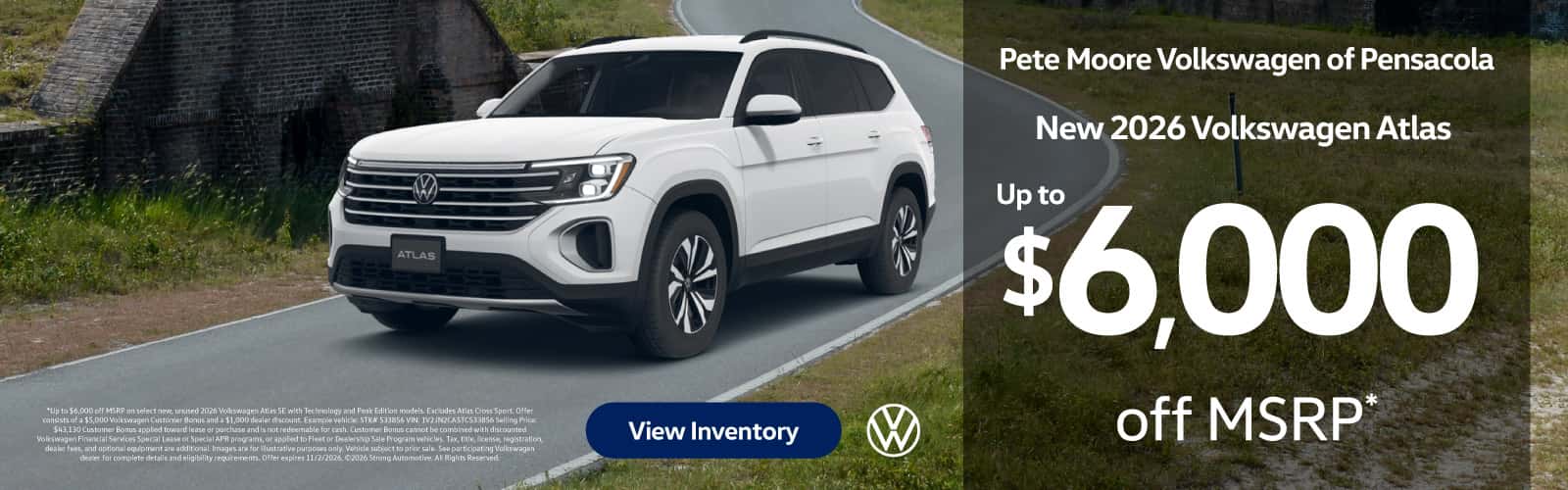 NEW 2026 VOLKSWAGEN ATLAS "Up to $6,000 off MSRP* "