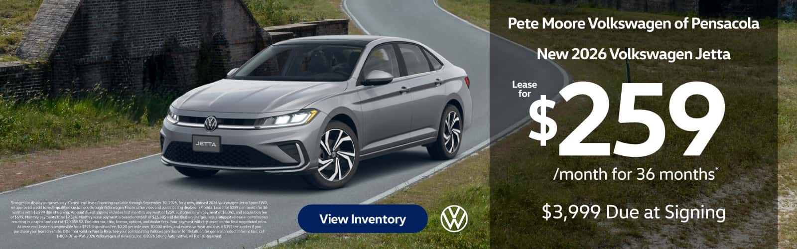 NEW 2026 VOLKSWAGEN JETTA "LEASE FOR $259/MO FOR 36 MONTHS* $3,999 Due at Signing "