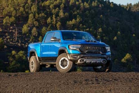 2023 Ram 1500 in Blue Parked on Dirt