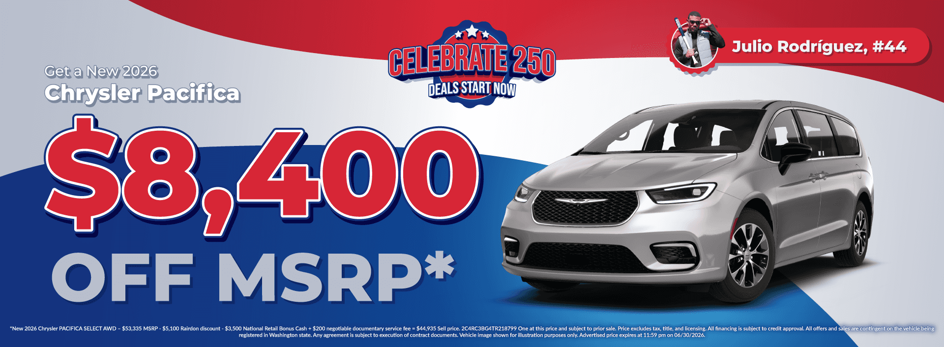 Get $8,400 off MSRP on New 2026 Chrysler Pacifica