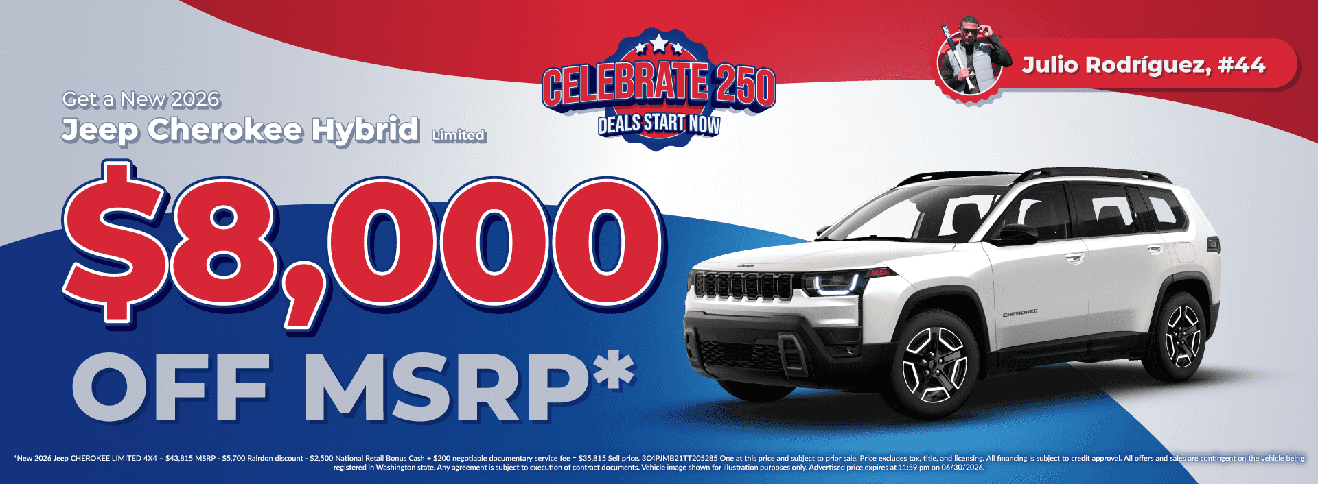Get $8,000 off MSRP on New 2026 Jeep Cherokee Hybrid Limited