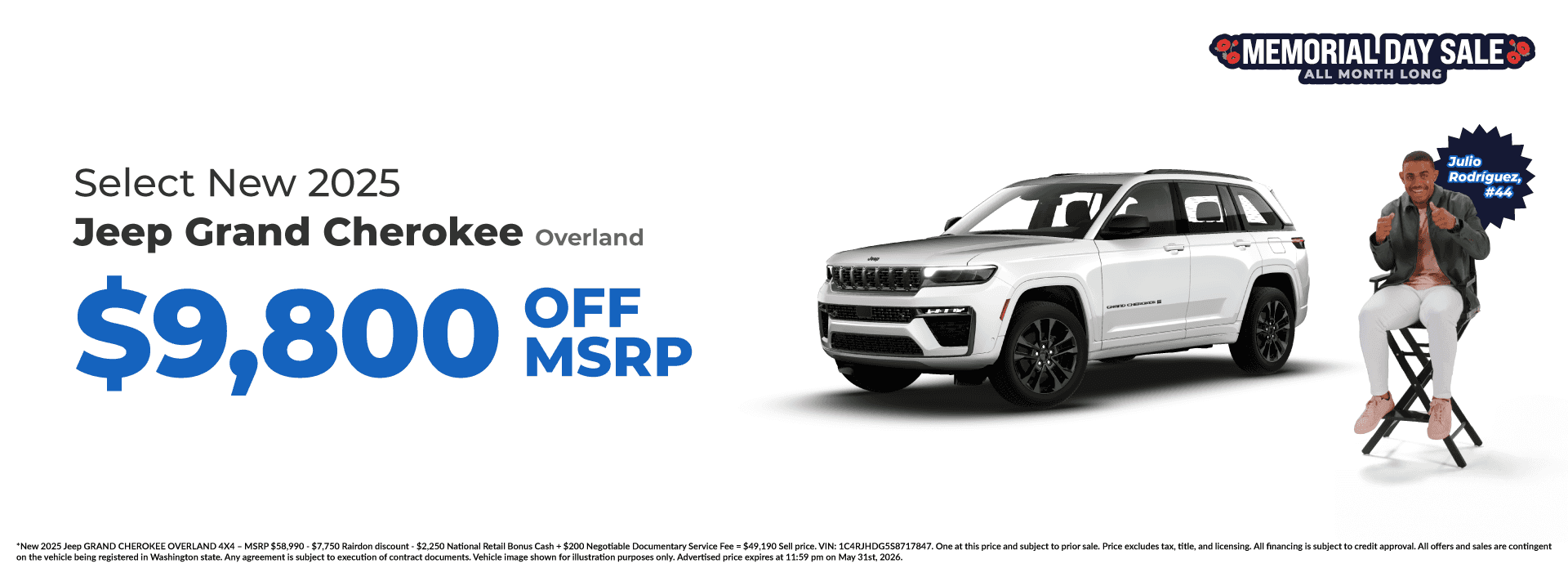 Get $9,800 off MSRP Select New 2025 Jeep Grand Cherokee Overland