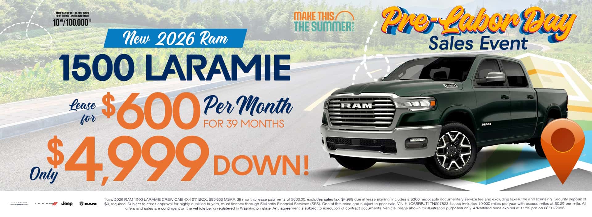 Lease New 2026 RAM 1500 for $432/mo* for 39 months with Only $4,999 Down